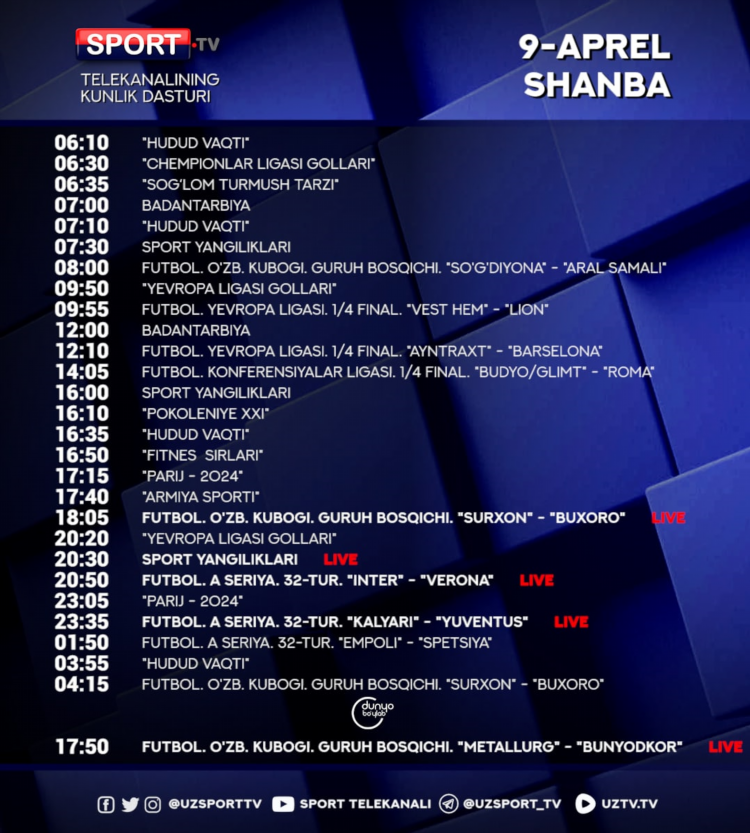 Sport tv jonli efir futbol